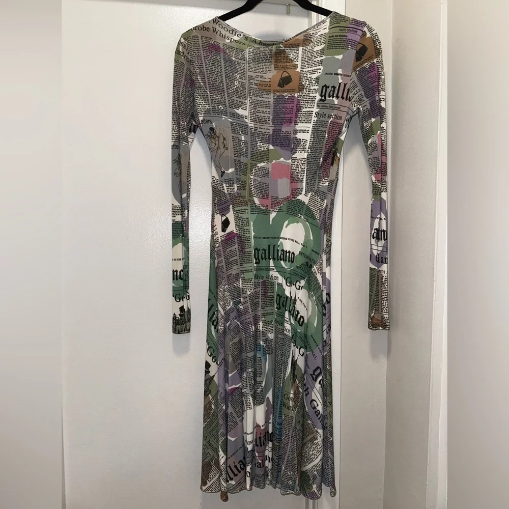 Galliano Vintage Pastel Newspaper Print Long Sleeve Dress - Picture 12 of 16